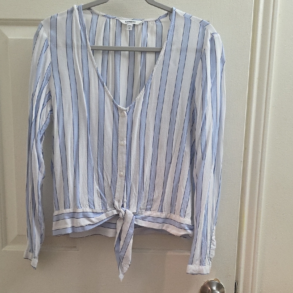 Express Blue and White Striped Button-Down Shirt